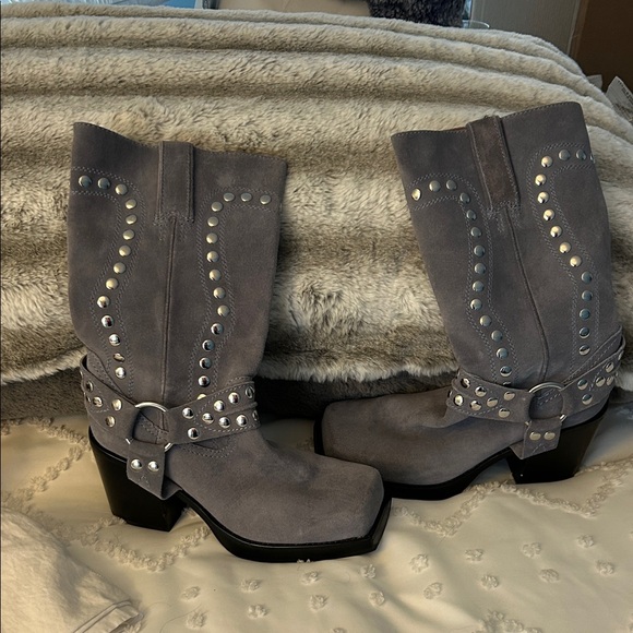 Jeffrey Campbell Gray Studded Heeled Boots - Picture 2 of 4